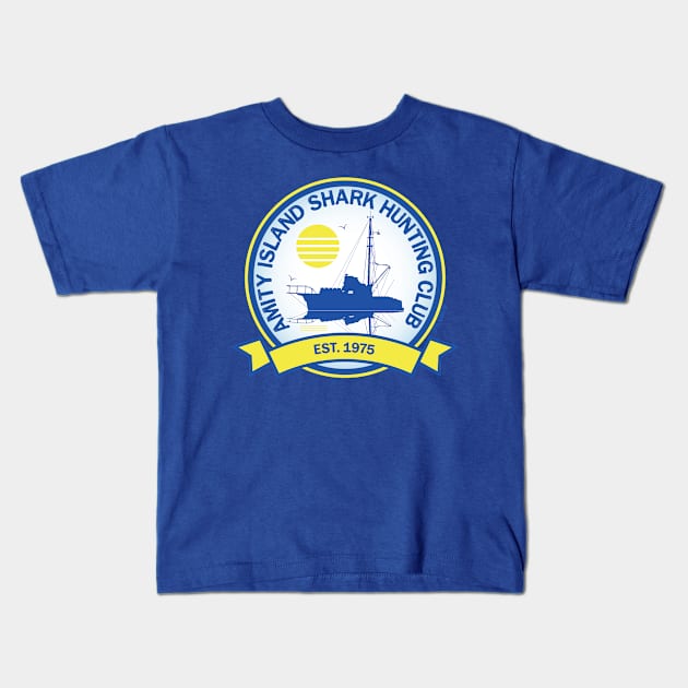 Amity Island Shark Hunting Club Est. 1975 Kids T-Shirt by Gimmickbydesign